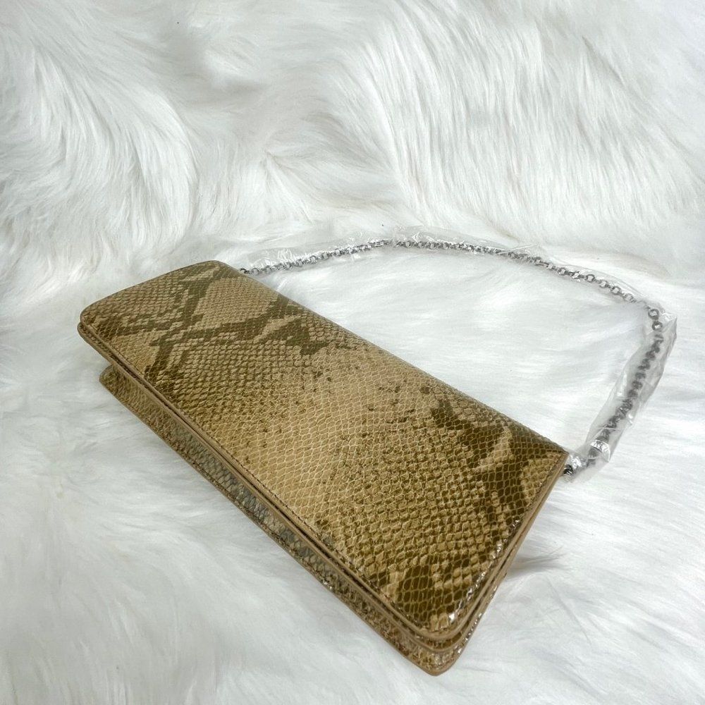 Ann Taylor Brown Snake Print Leather Small Shoulder Bag Silver Chain